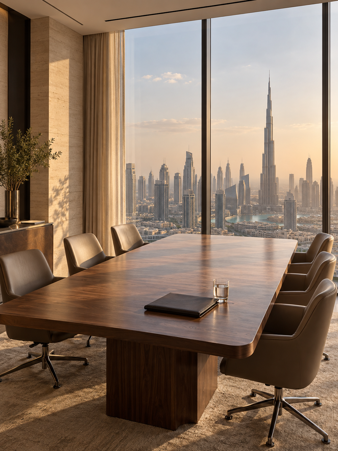 RuhiVC meeting room overlooking the Dubai skyline